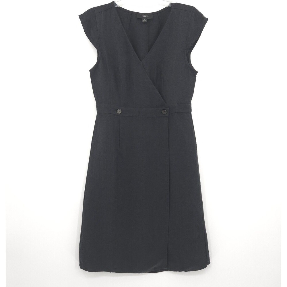 J. Crew Linen-cupro blend sheath‎ dress Size 6 black wrap capsule modern